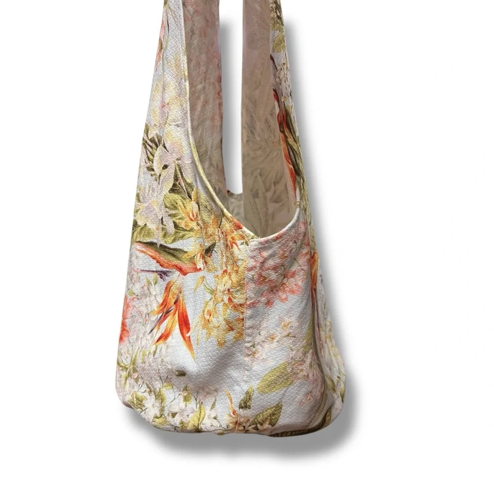 Hawaiian Handmade Tote Barkcloth Cotton Hibiscus Bird of Paradise Tropical